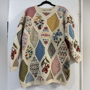 Vintage Laura Ashley Patchwork Look Wool Sweater